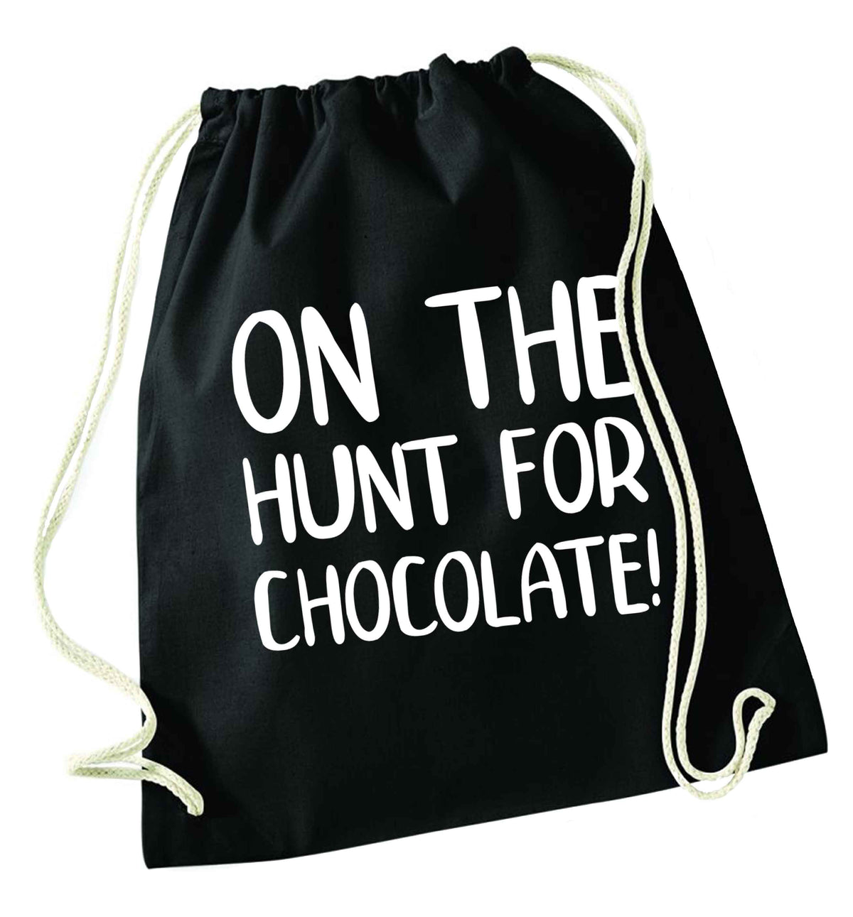 On the hunt for chocolate! black drawstring bag