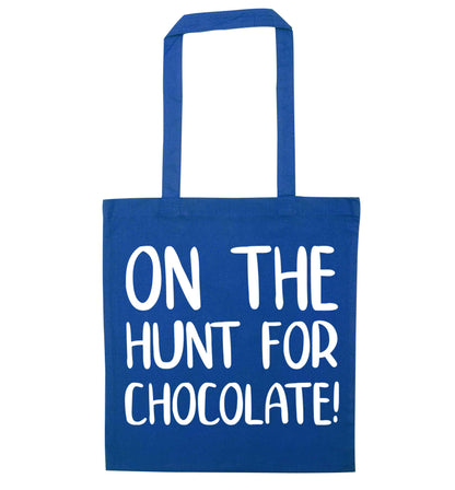 On the hunt for chocolate! blue tote bag