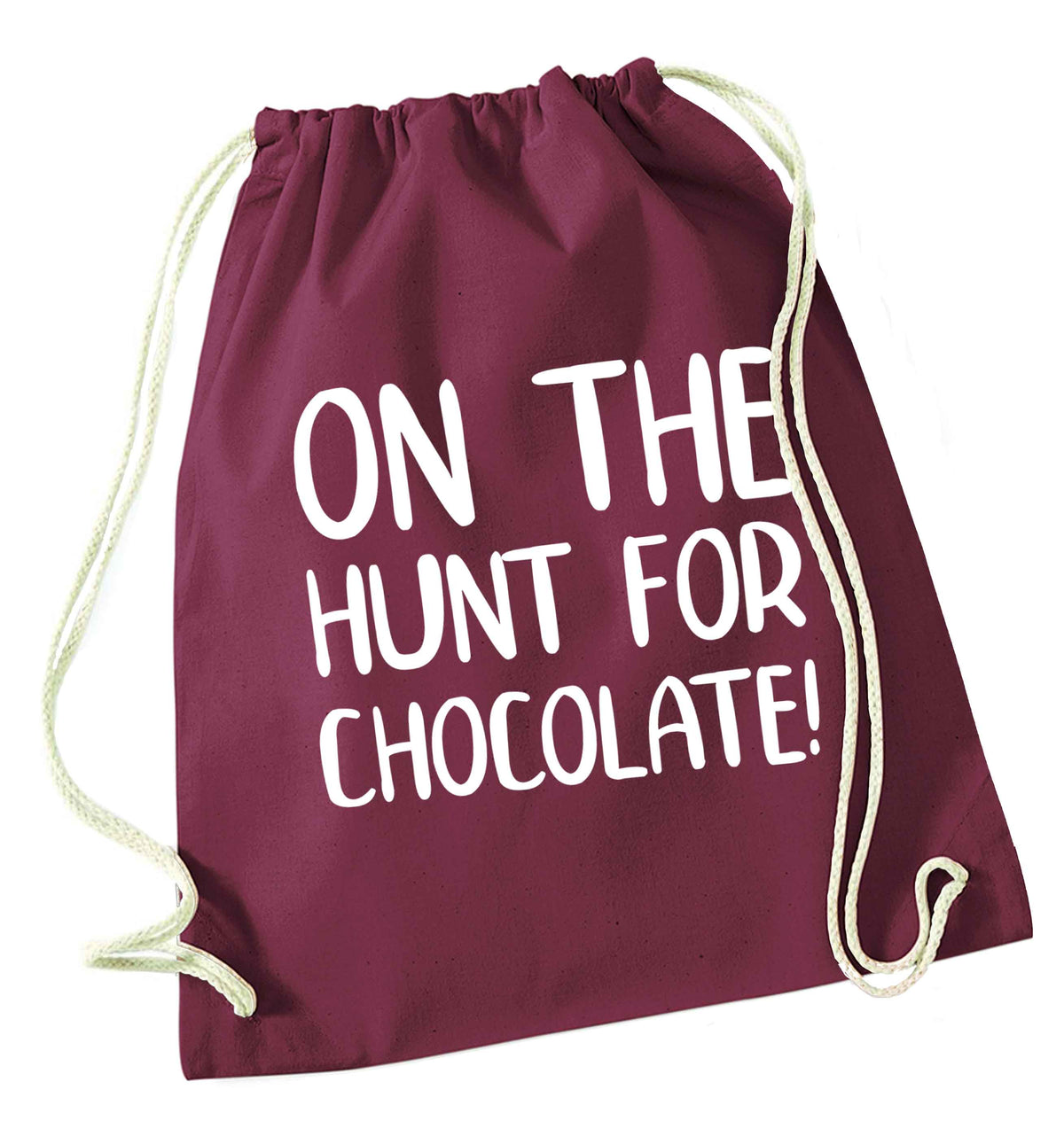 On the hunt for chocolate! maroon drawstring bag