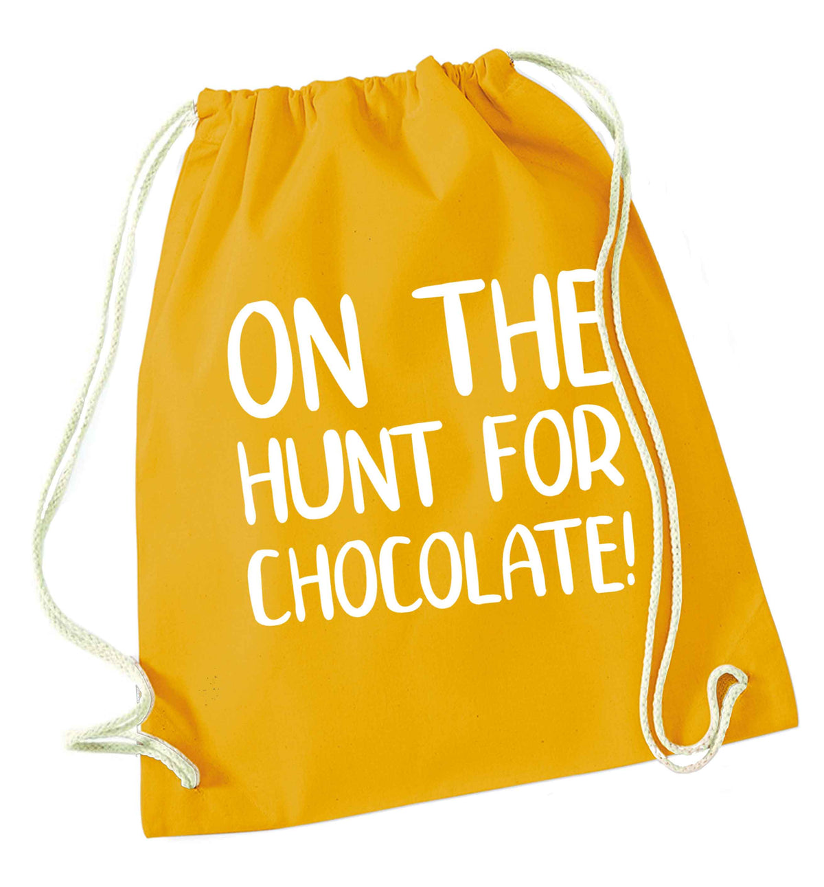 On the hunt for chocolate! mustard drawstring bag