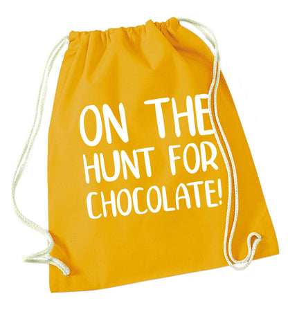 On the hunt for chocolate! mustard drawstring bag
