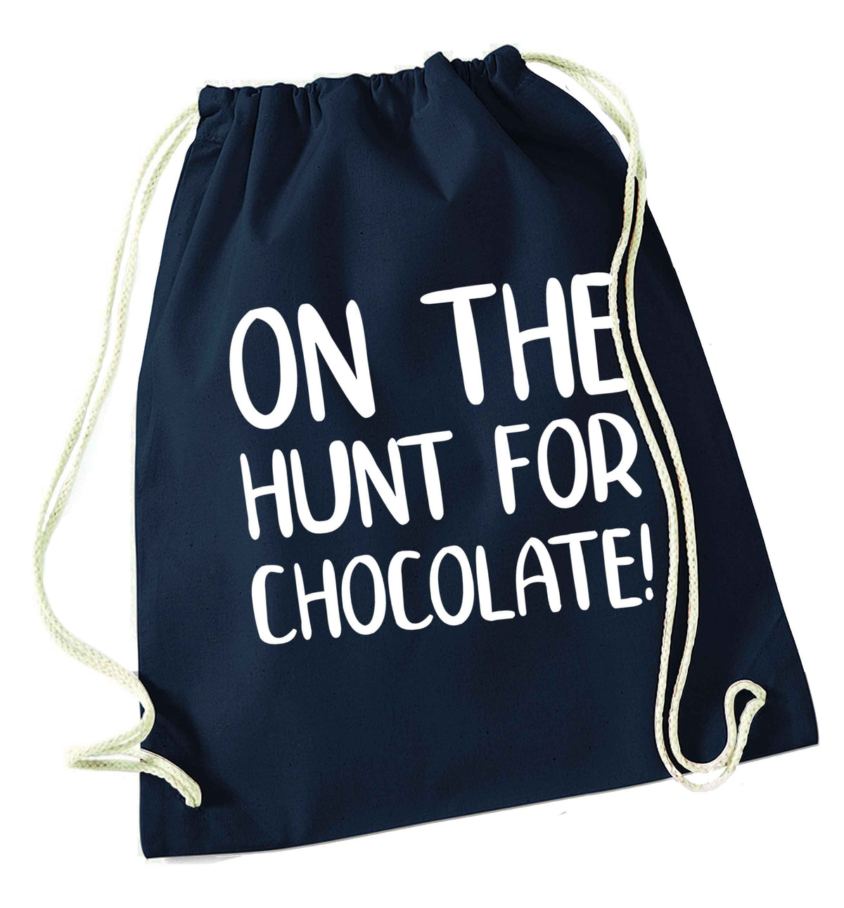 On the hunt for chocolate! navy drawstring bag