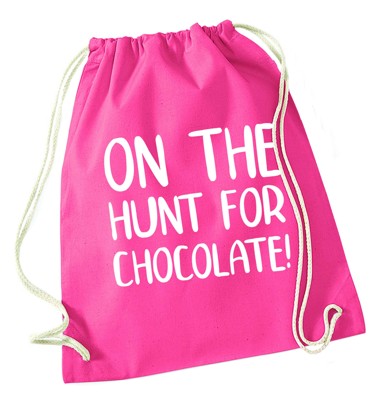 On the hunt for chocolate! pink drawstring bag
