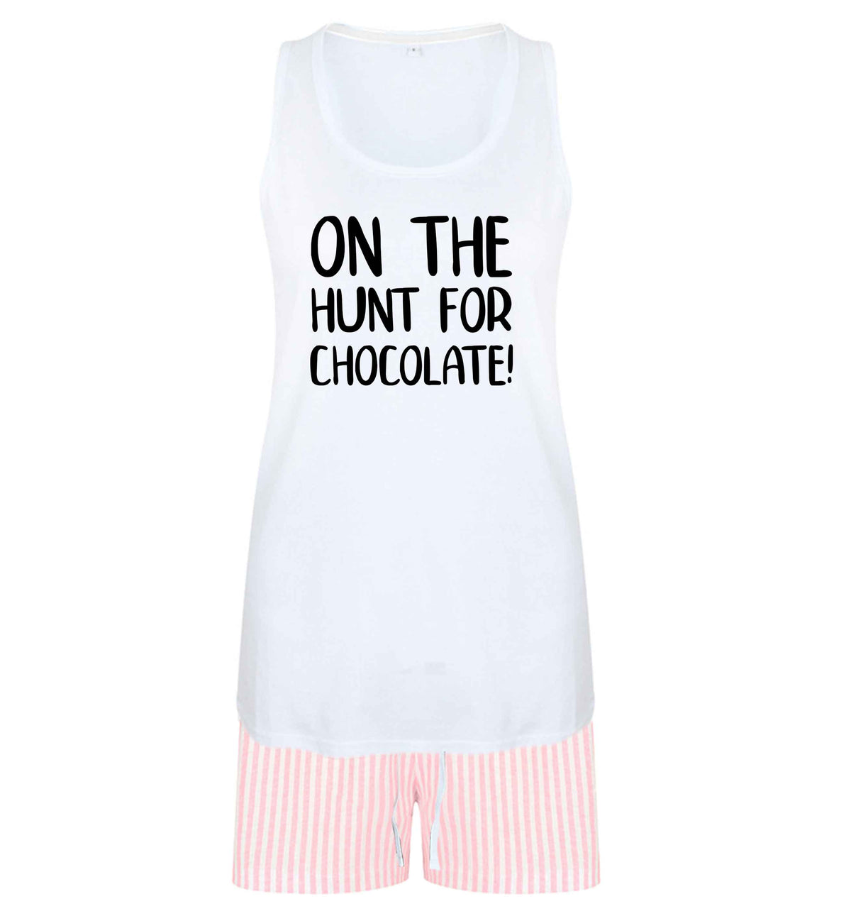 On the hunt for chocolate! size XL women's pyjama shorts set in pink 