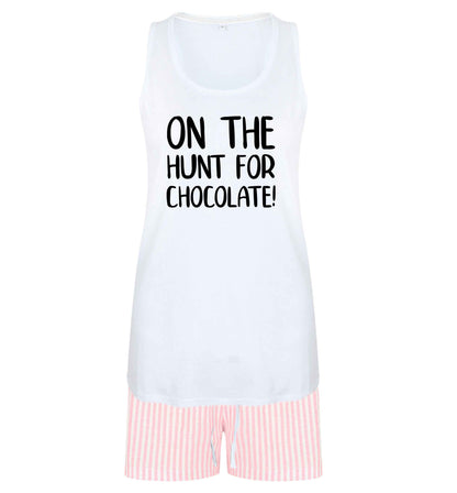 On the hunt for chocolate! size XL women's pyjama shorts set in pink 