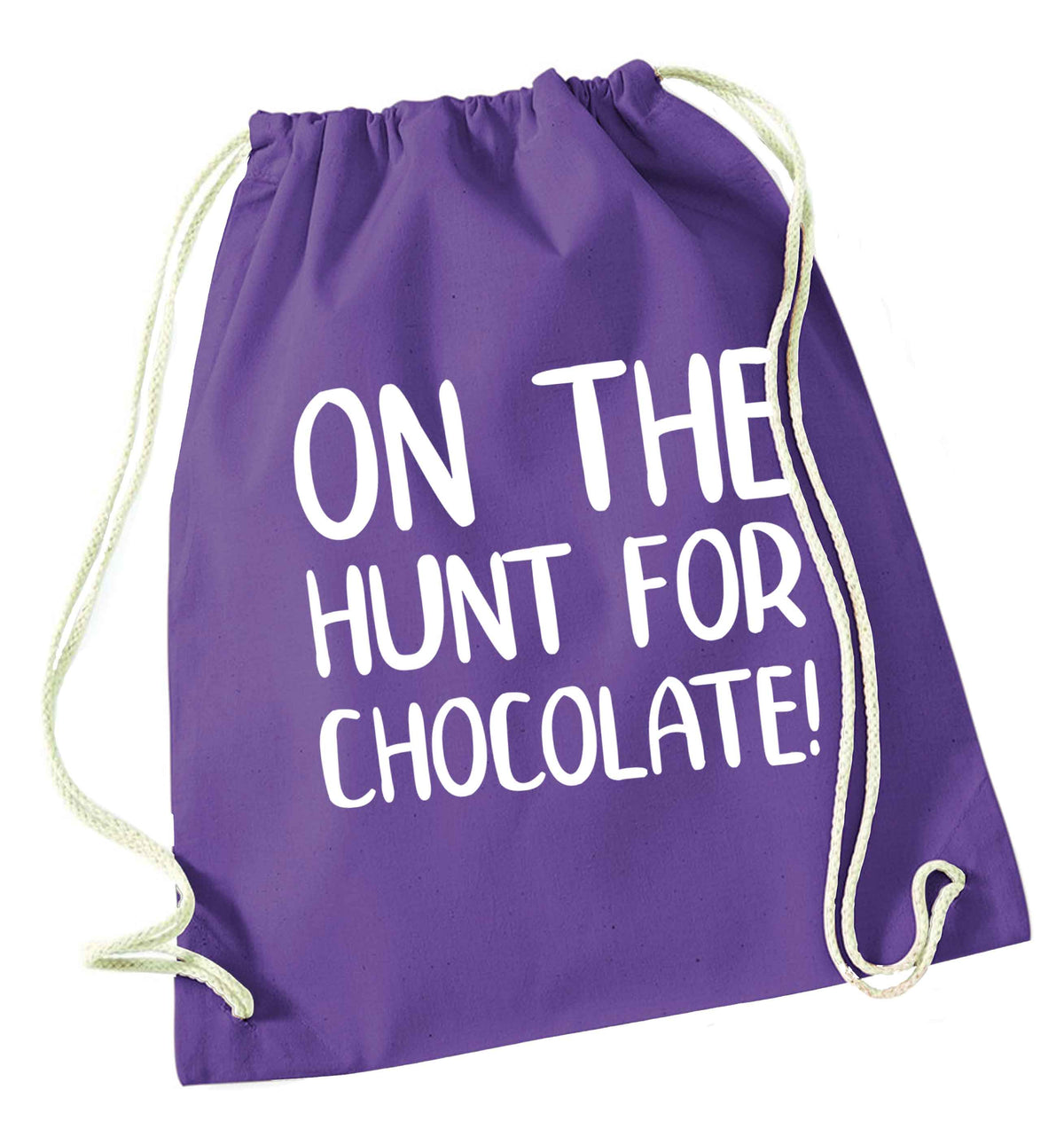On the hunt for chocolate! purple drawstring bag