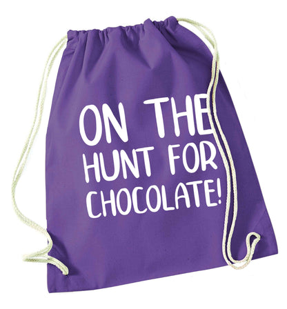On the hunt for chocolate! purple drawstring bag