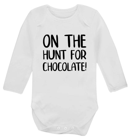 On the hunt for chocolate! baby vest long sleeved white 6-12 months