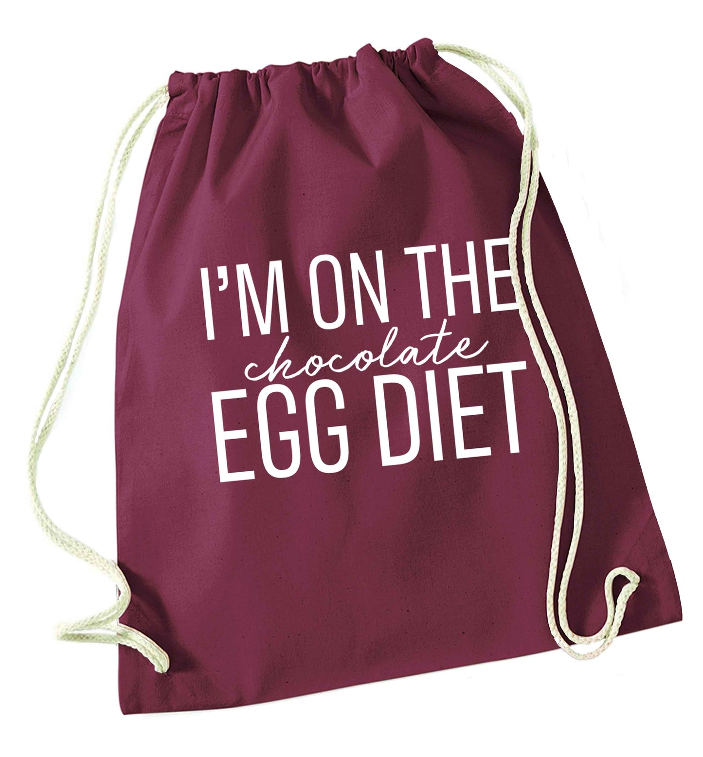 I'm on the chocolate egg diet maroon drawstring bag