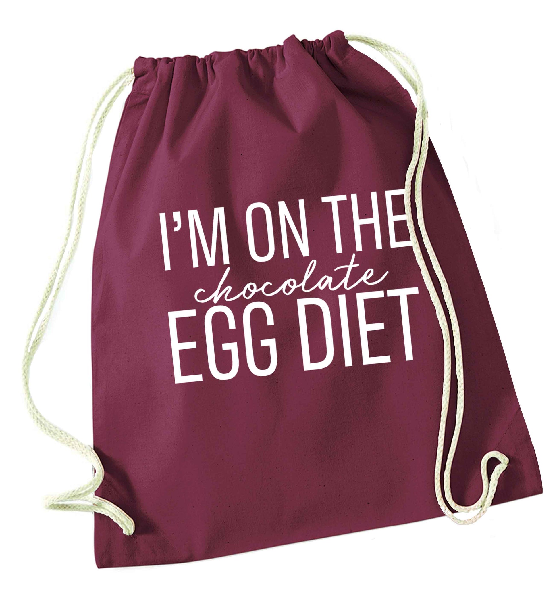 I'm on the chocolate egg diet maroon drawstring bag