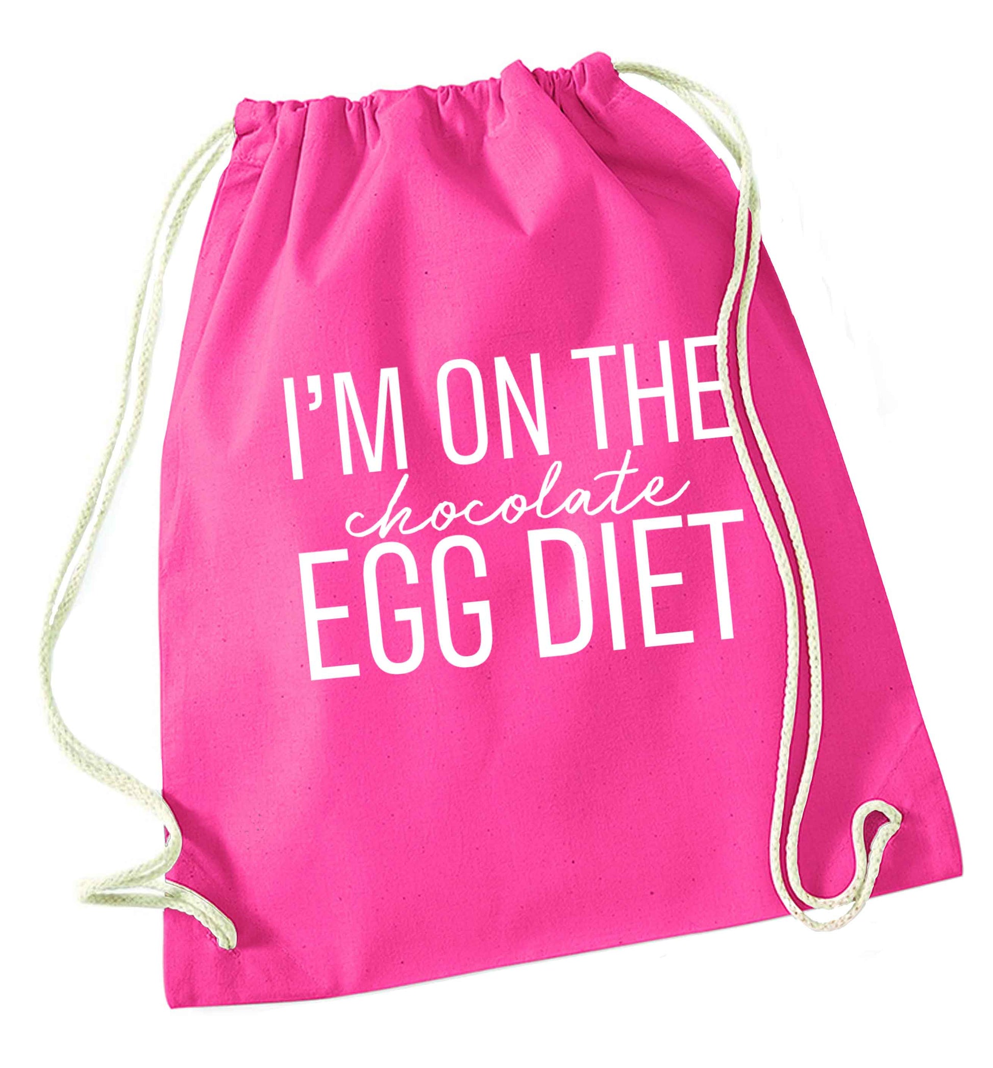 I'm on the chocolate egg diet pink drawstring bag
