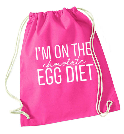 I'm on the chocolate egg diet pink drawstring bag