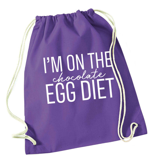 I'm on the chocolate egg diet purple drawstring bag