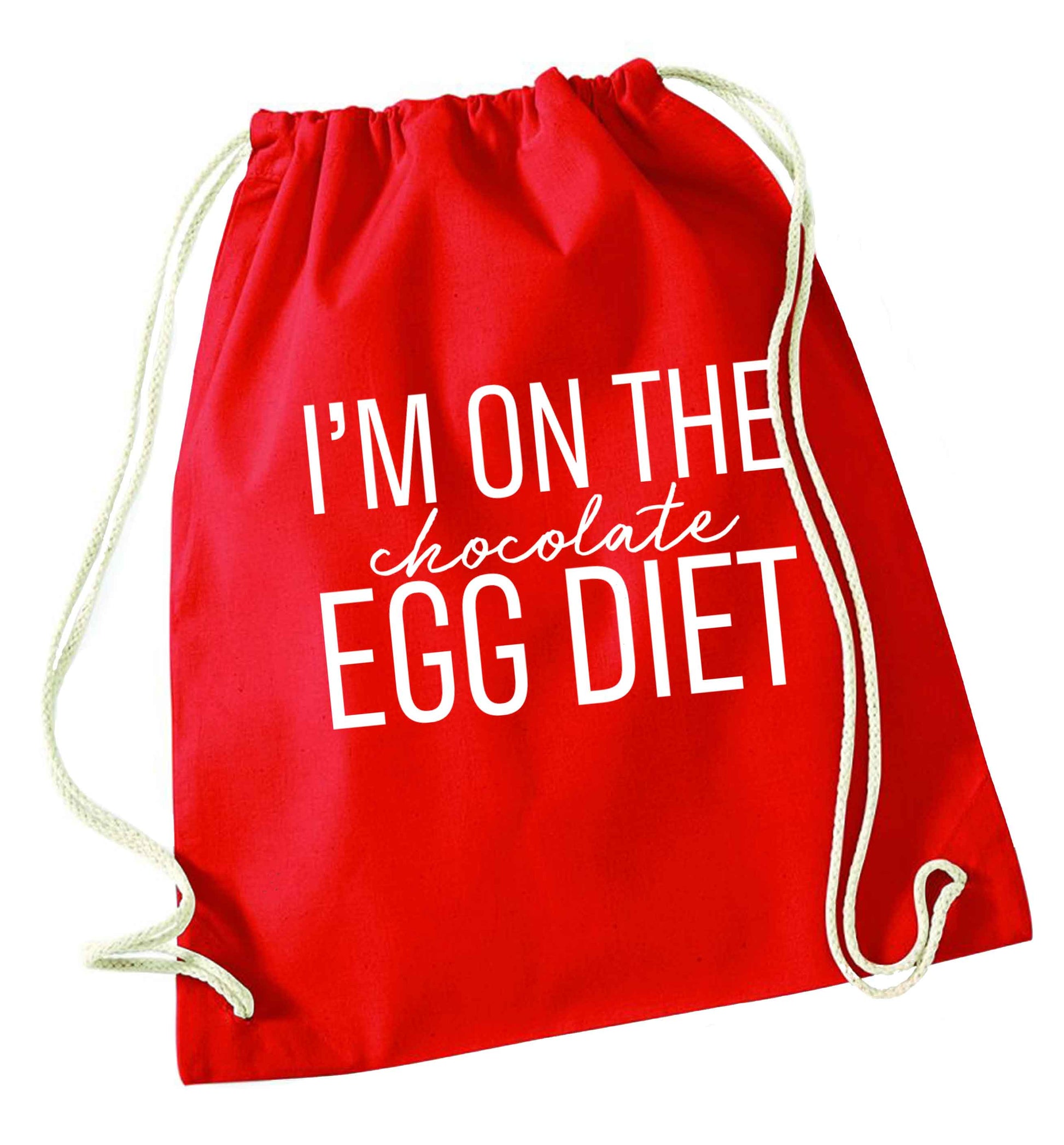 I'm on the chocolate egg diet red drawstring bag 