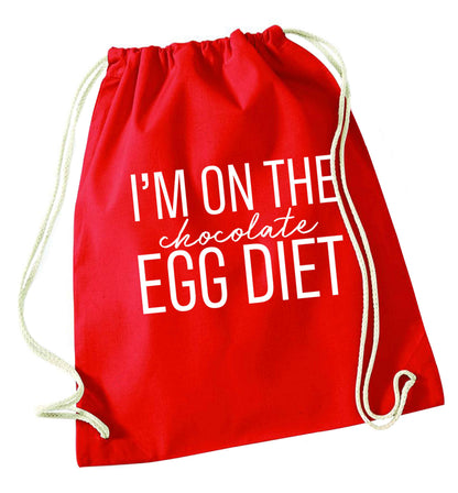 I'm on the chocolate egg diet red drawstring bag 