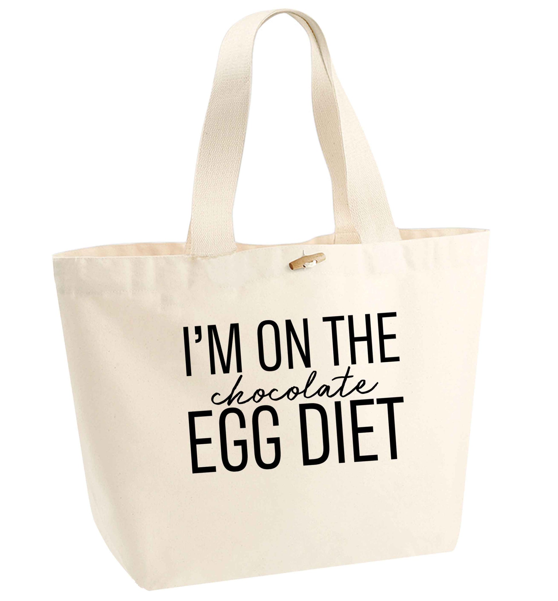 I'm on the chocolate egg diet organic cotton premium tote bag with wooden toggle in natural