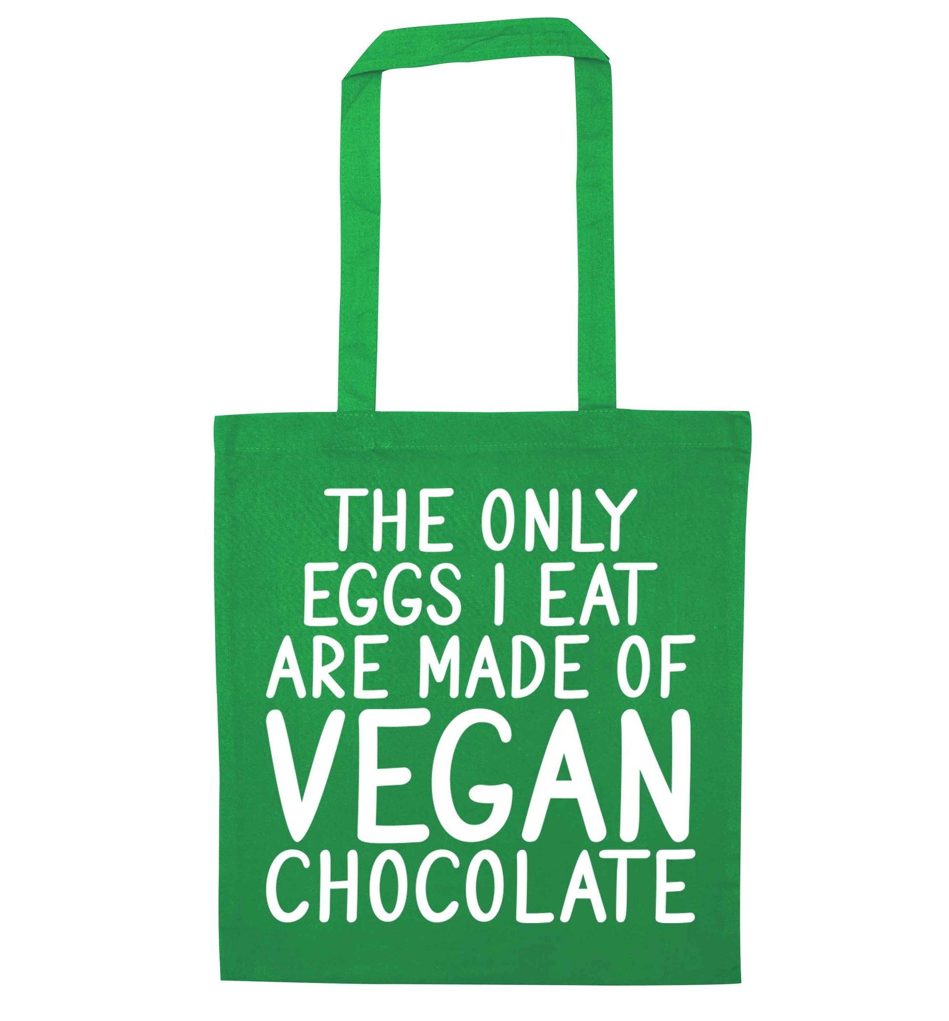 The only eggs I eat are made of vegan chocolate green tote bag