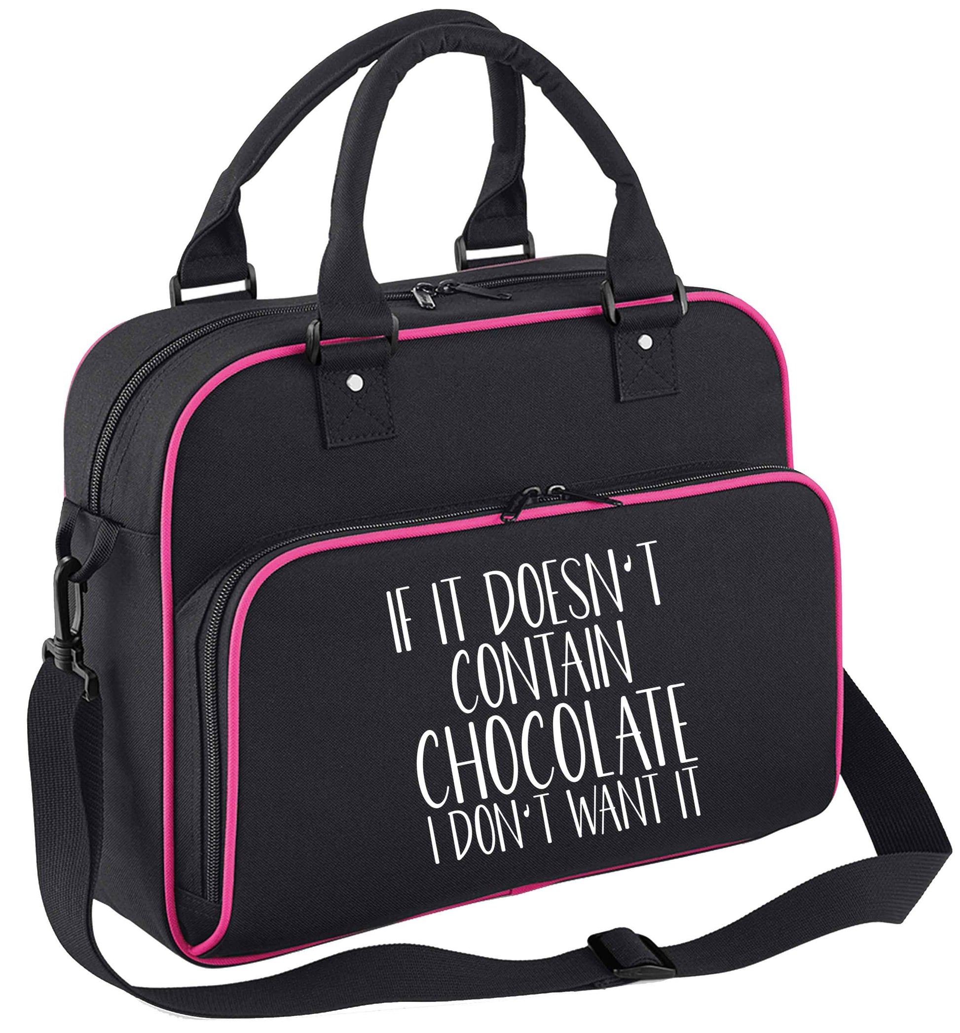 If it doesn't contain chocolate I don't want it children's dance bag black with pink detail
