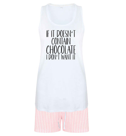 If it doesn't contain chocolate I don't want it size XL women's pyjama shorts set in pink 