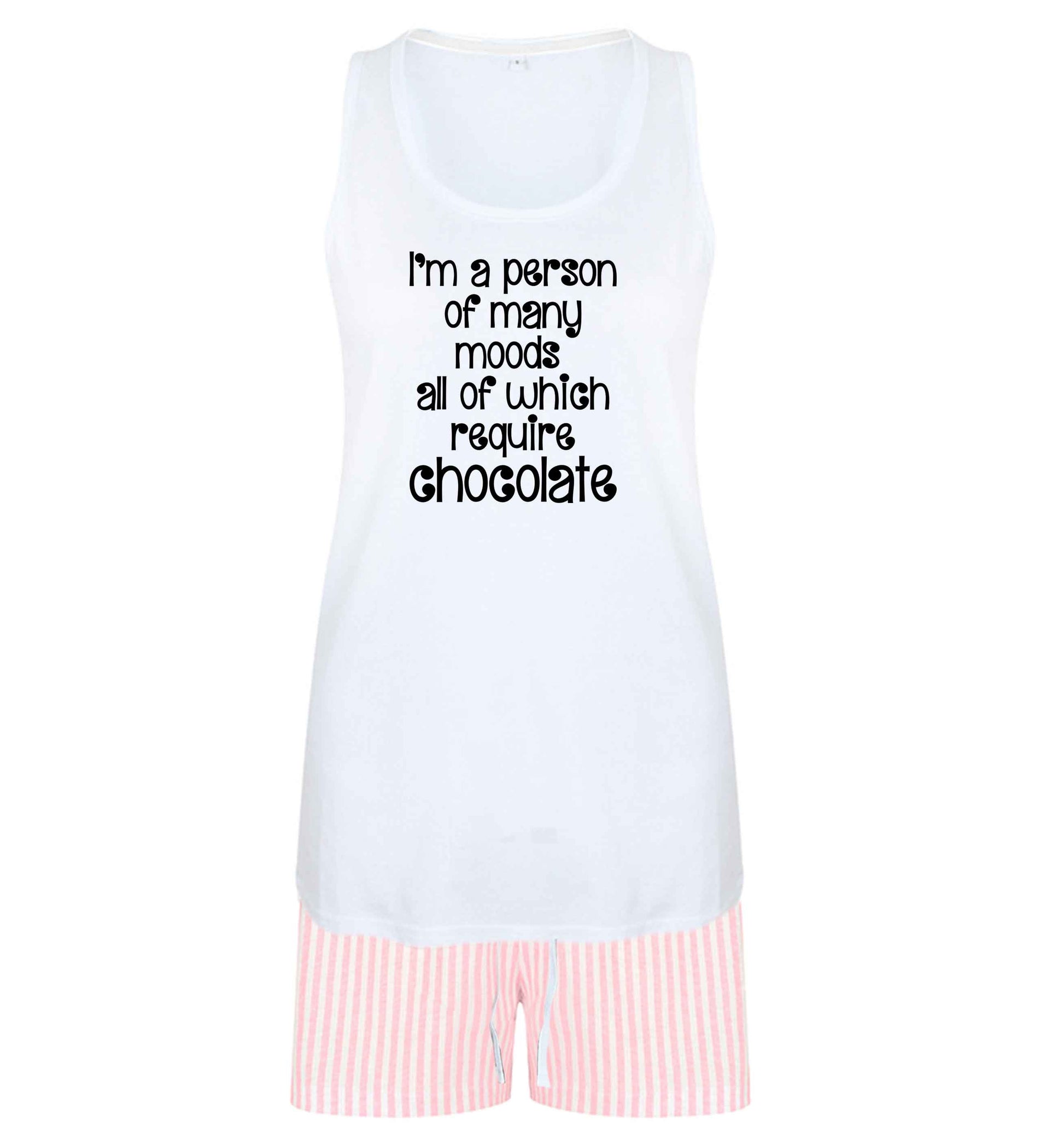 funny gift for a chocaholic! I'm a person of many moods all of which require chocolate size XL women's pyjama shorts set in pink 