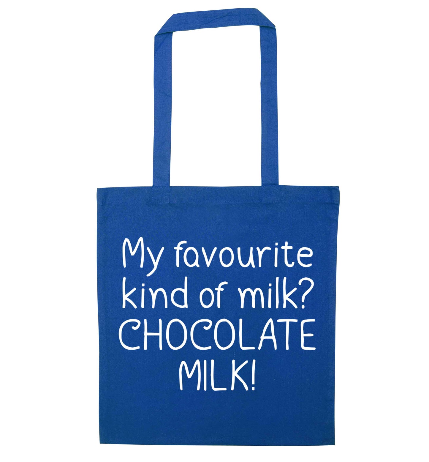 funny gift for a chocaholic! My favourite kind of milk? Chocolate milk! blue tote bag
