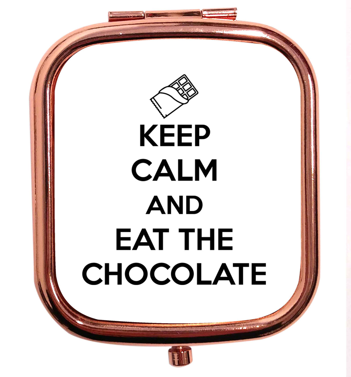 funny gift for a chocaholic! Keep calm and eat the chocolate rose gold square pocket mirror