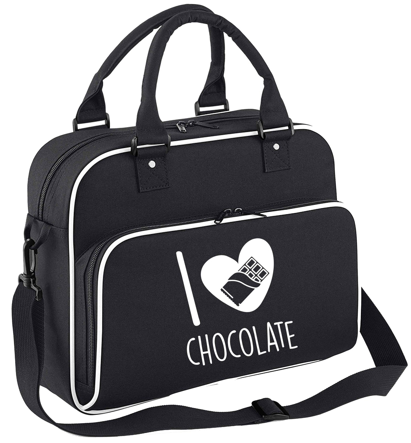 funny gift for a chocaholic! I love chocolate children's dance bag black with white detail