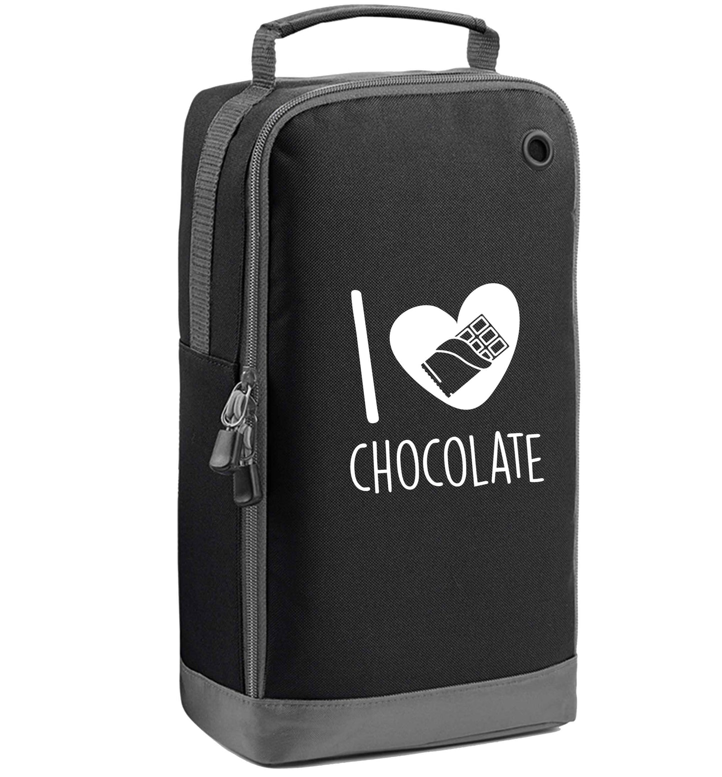 funny gift for a chocaholic! I love chocolate black sports shoe bag vertical print