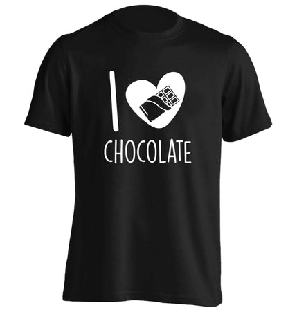 funny gift for a chocaholic! I love chocolate adults unisex black Tshirt 2XL