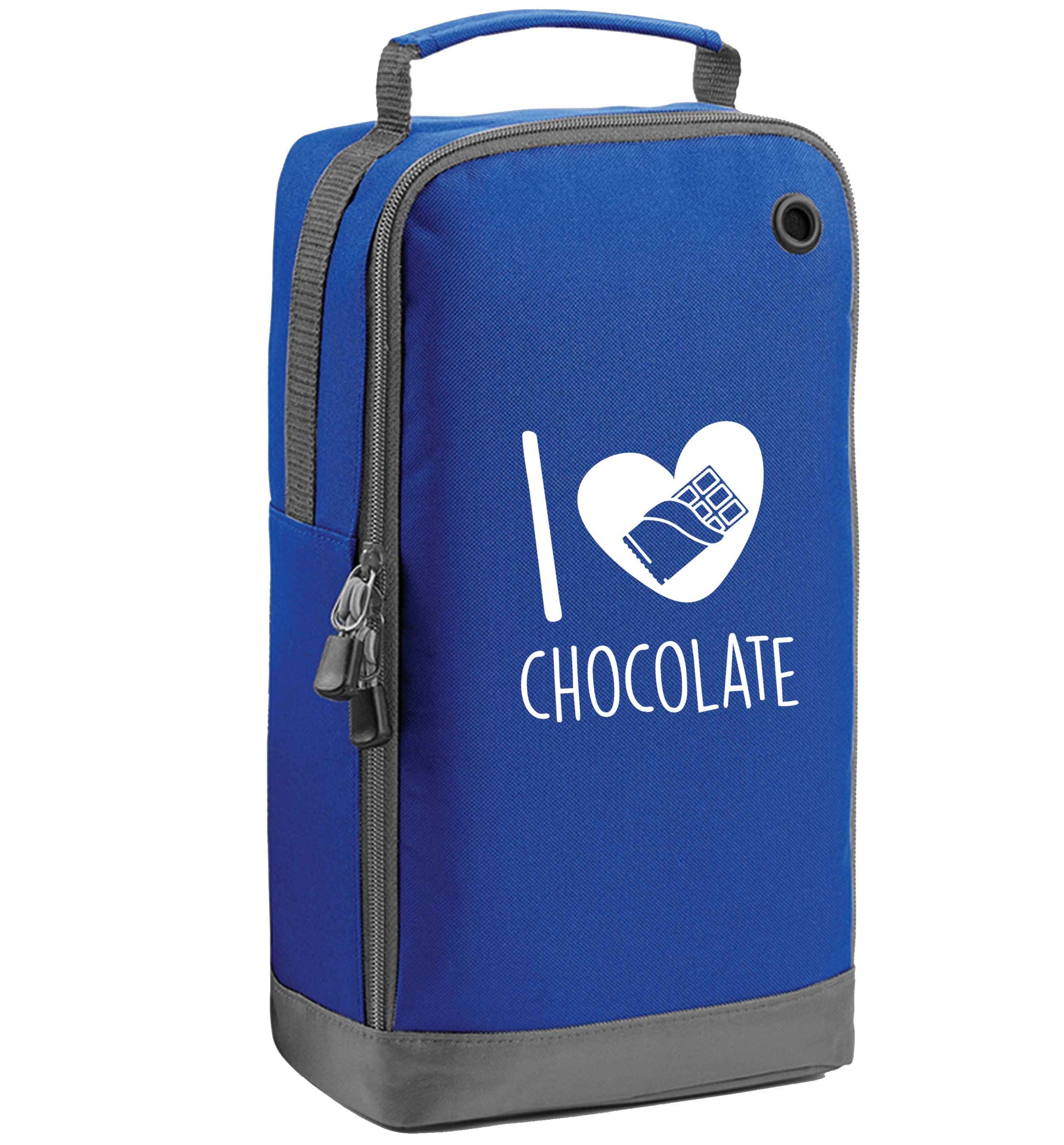 funny gift for a chocaholic! I love chocolate blue sports shoe bag vertical print