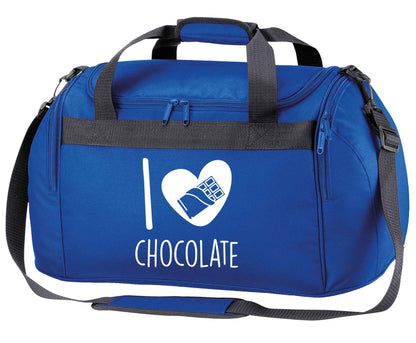funny gift for a chocaholic! I love chocolate royal blue holdall / duffel bag