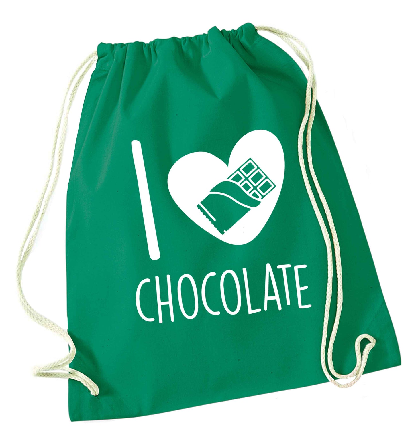 funny gift for a chocaholic! I love chocolate green drawstring bag