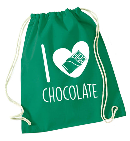 funny gift for a chocaholic! I love chocolate green drawstring bag