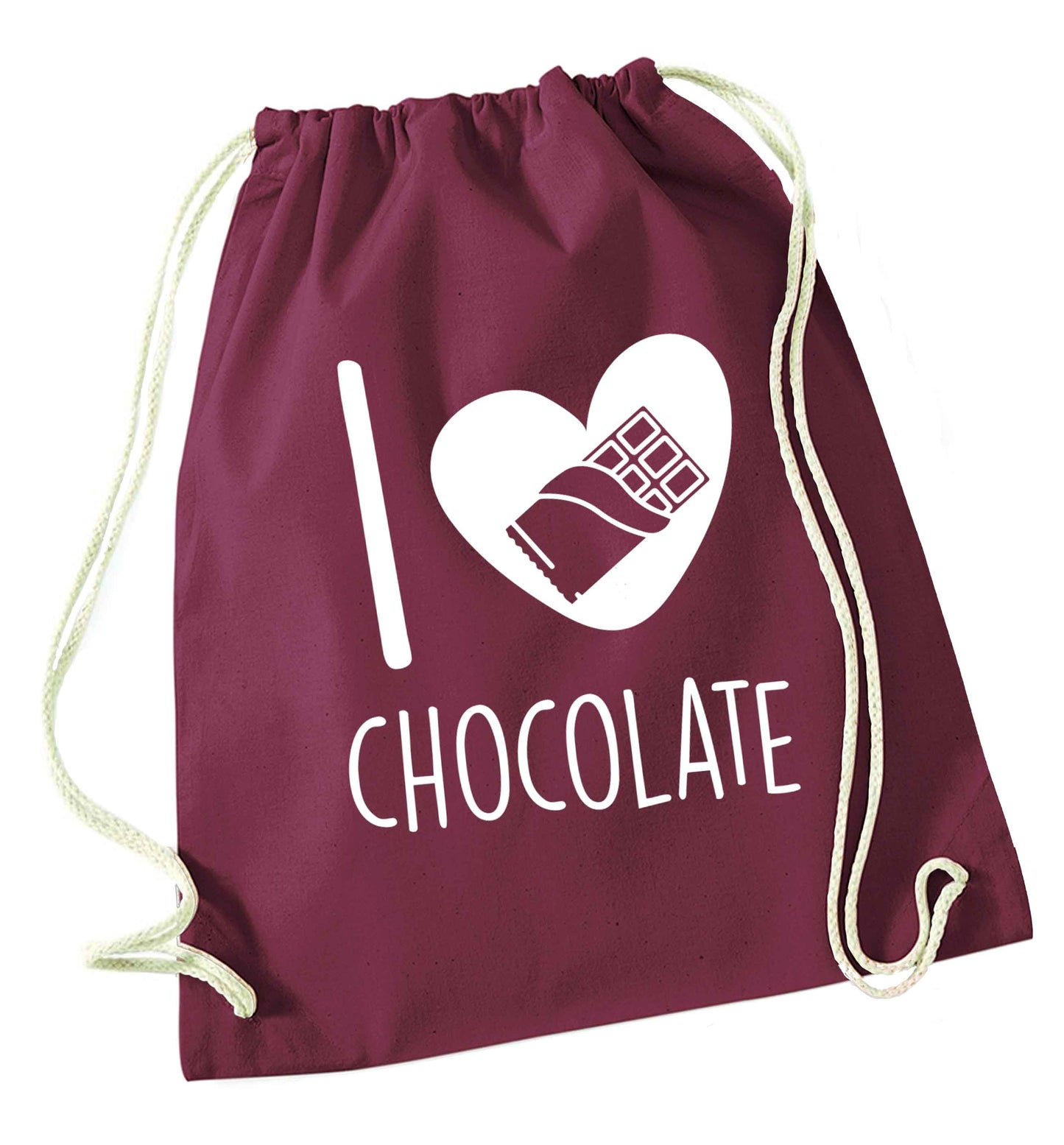 funny gift for a chocaholic! I love chocolate maroon drawstring bag