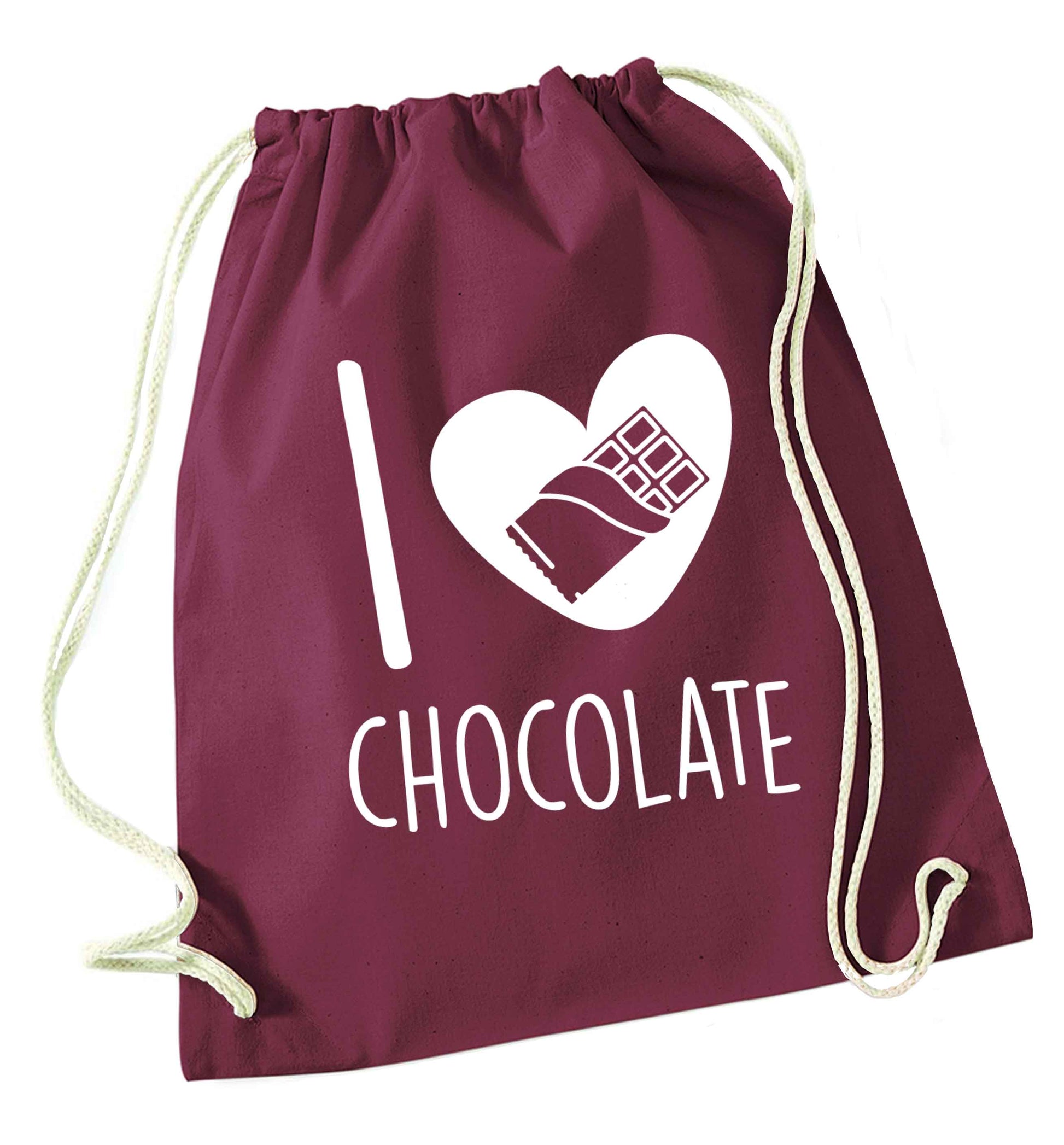 funny gift for a chocaholic! I love chocolate maroon drawstring bag