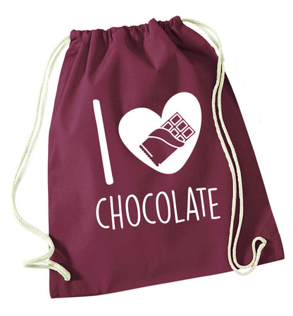 funny gift for a chocaholic! I love chocolate maroon drawstring bag