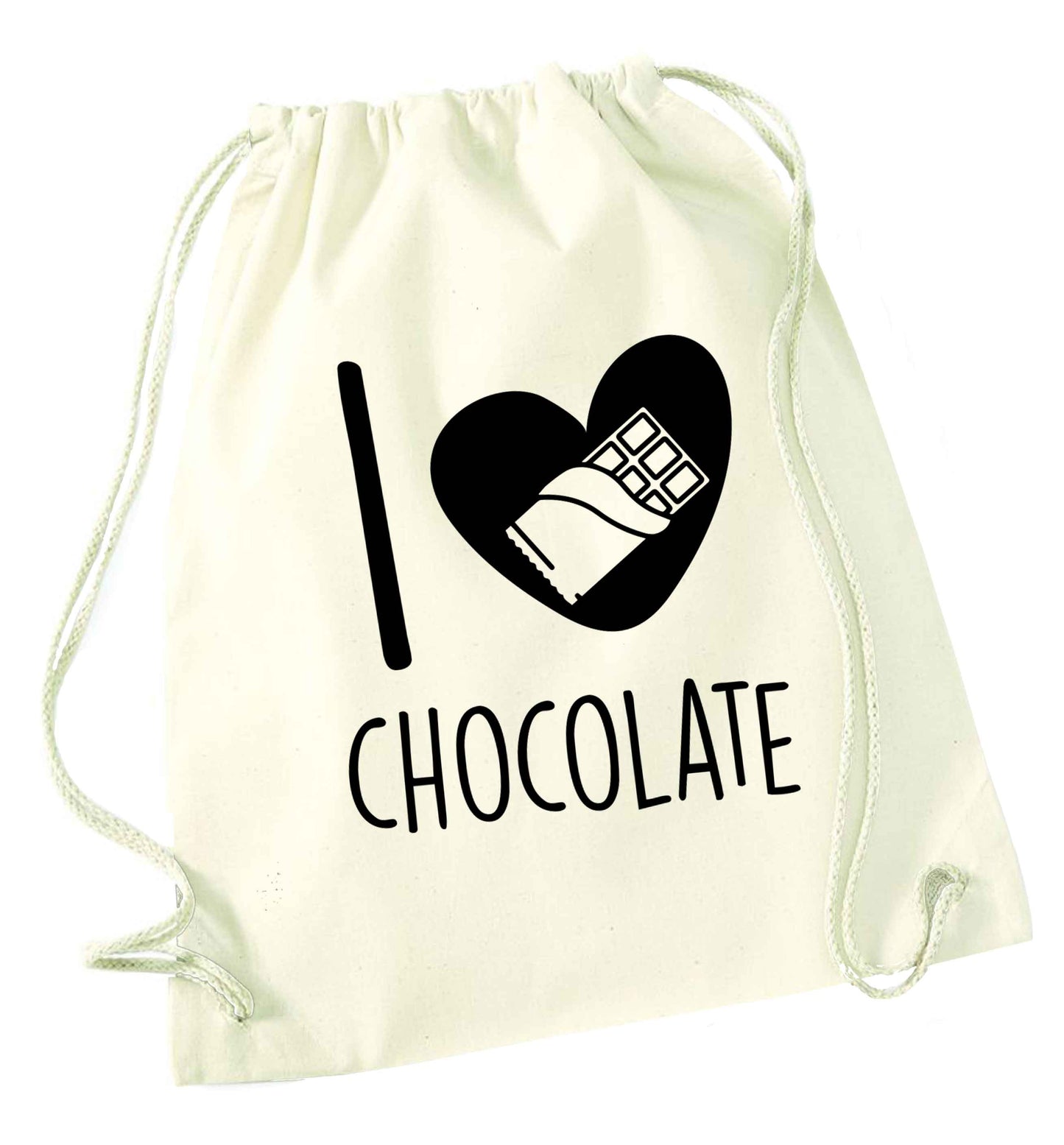 funny gift for a chocaholic! I love chocolate natural drawstring bag