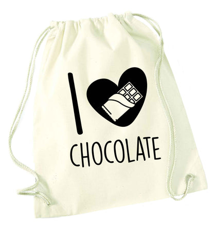 funny gift for a chocaholic! I love chocolate natural drawstring bag