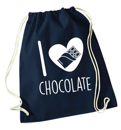 funny gift for a chocaholic! I love chocolate navy drawstring bag