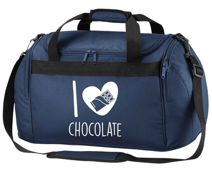 funny gift for a chocaholic! I love chocolate navy holdall / duffel bag