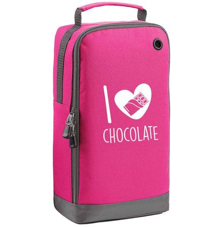 funny gift for a chocaholic! I love chocolate pink sports shoe bag vertical print
