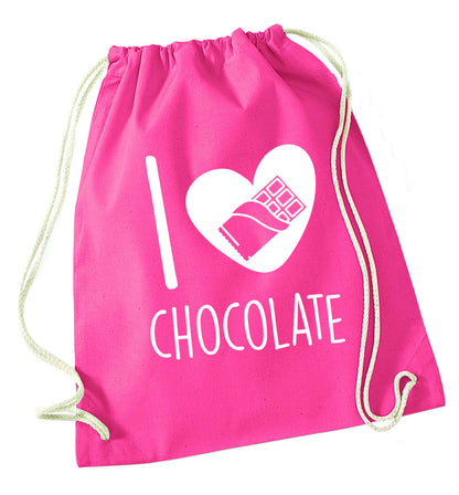 funny gift for a chocaholic! I love chocolate pink drawstring bag