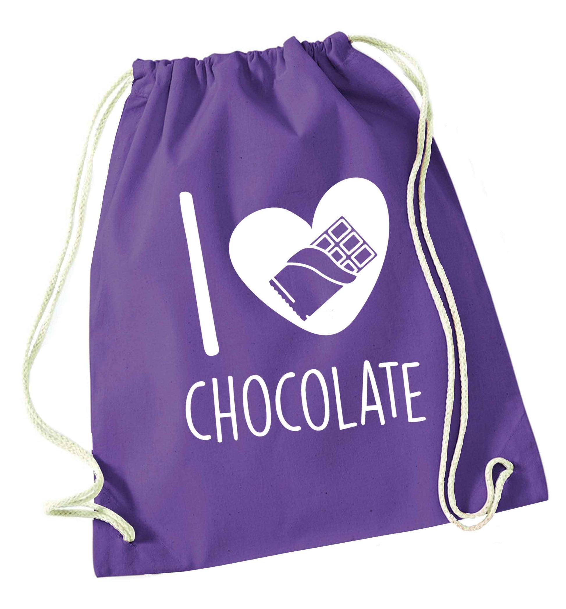 funny gift for a chocaholic! I love chocolate purple drawstring bag