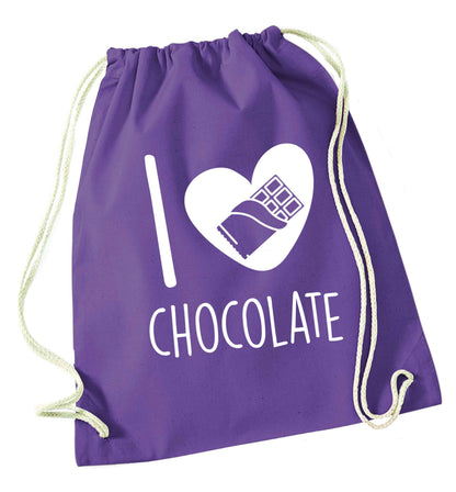 funny gift for a chocaholic! I love chocolate purple drawstring bag