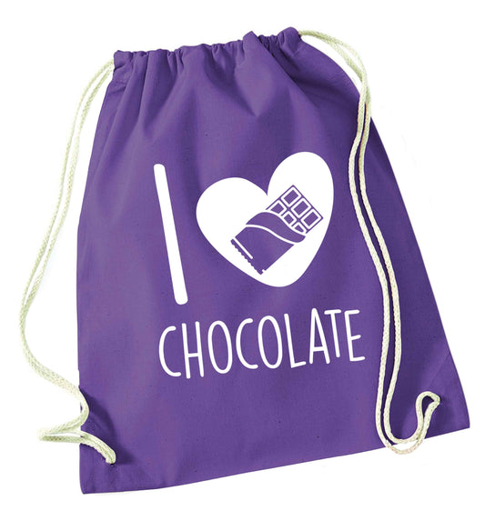 funny gift for a chocaholic! I love chocolate purple drawstring bag