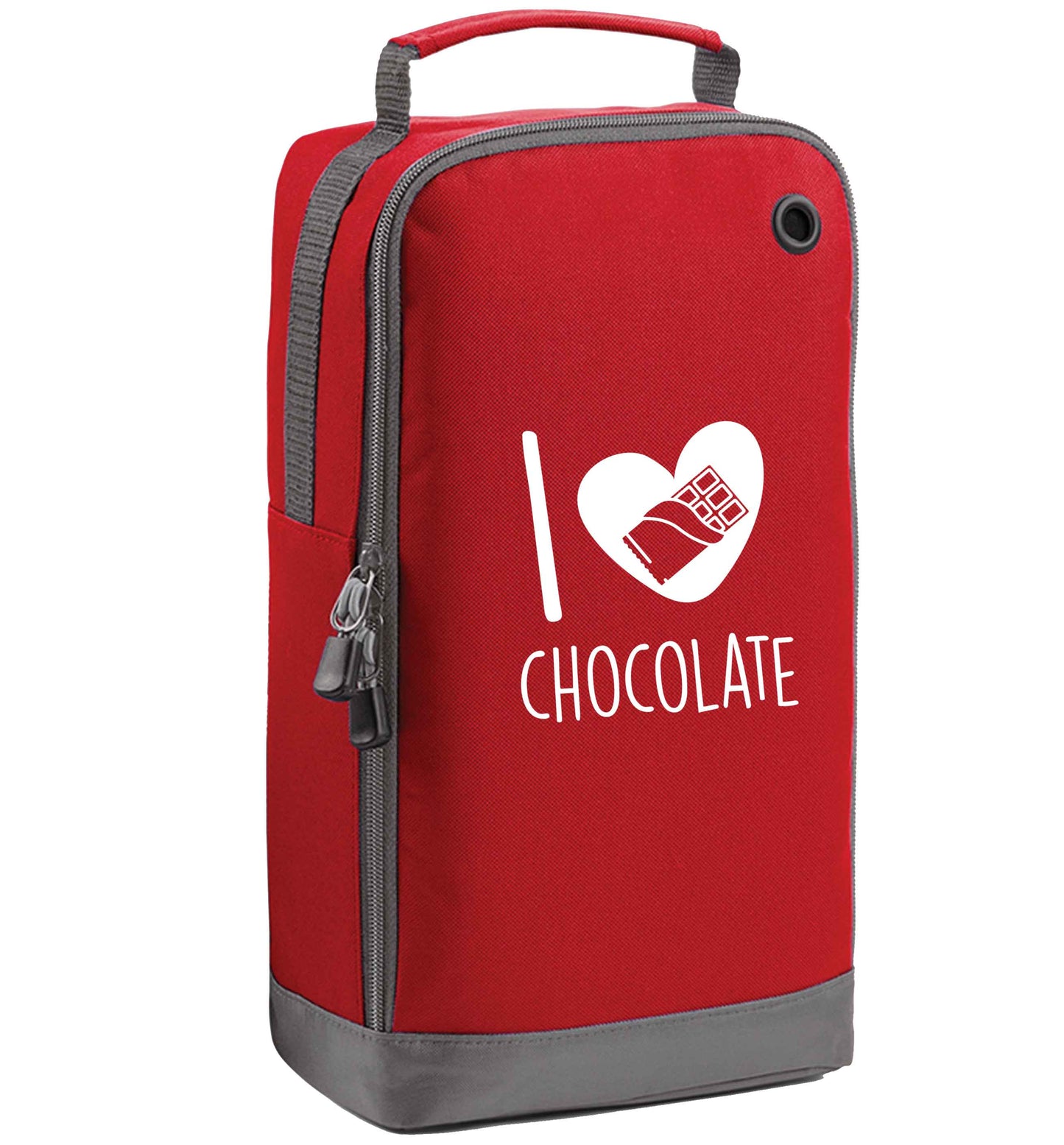 funny gift for a chocaholic! I love chocolate red sports shoe bag vertical print