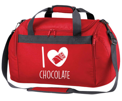 funny gift for a chocaholic! I love chocolate red holdall / duffel bag