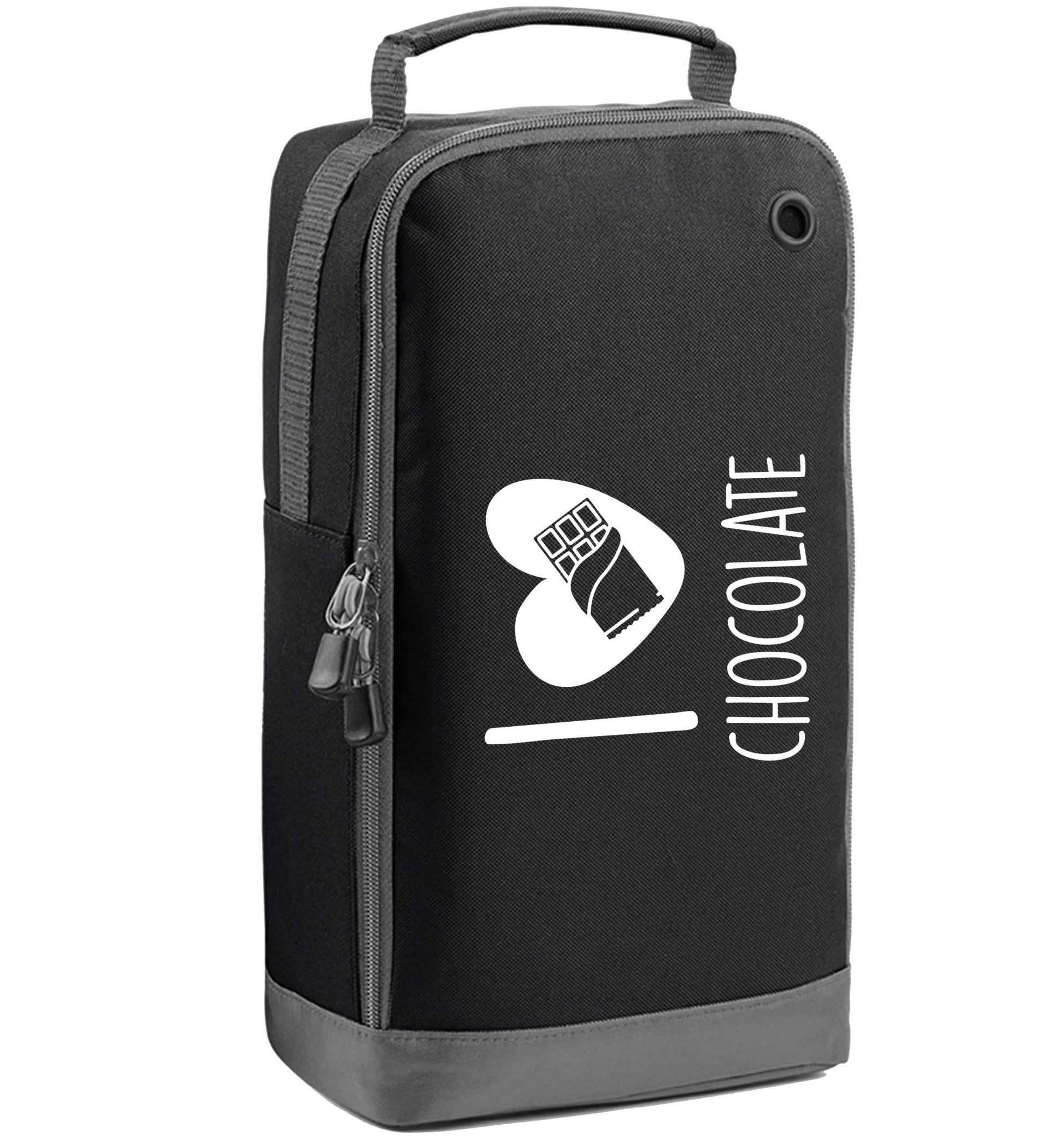 funny gift for a chocaholic! I love chocolate black sports shoe bag horizontal print