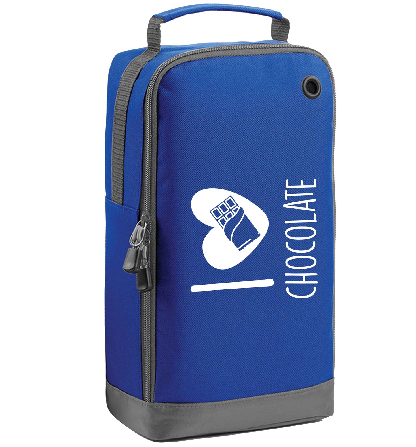 funny gift for a chocaholic! I love chocolate blue sports shoe bag horizontal print