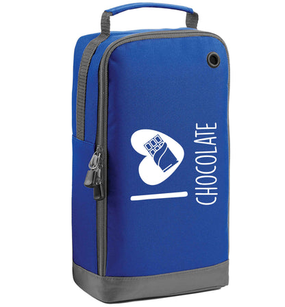 funny gift for a chocaholic! I love chocolate blue sports shoe bag horizontal print